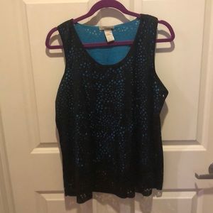 Funky black and blue sleeveless top - large.